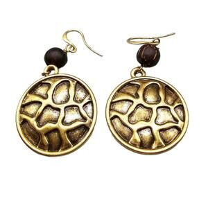 Pierced Textured Coin Earrings Antique Brass Color Tone Signed A&C